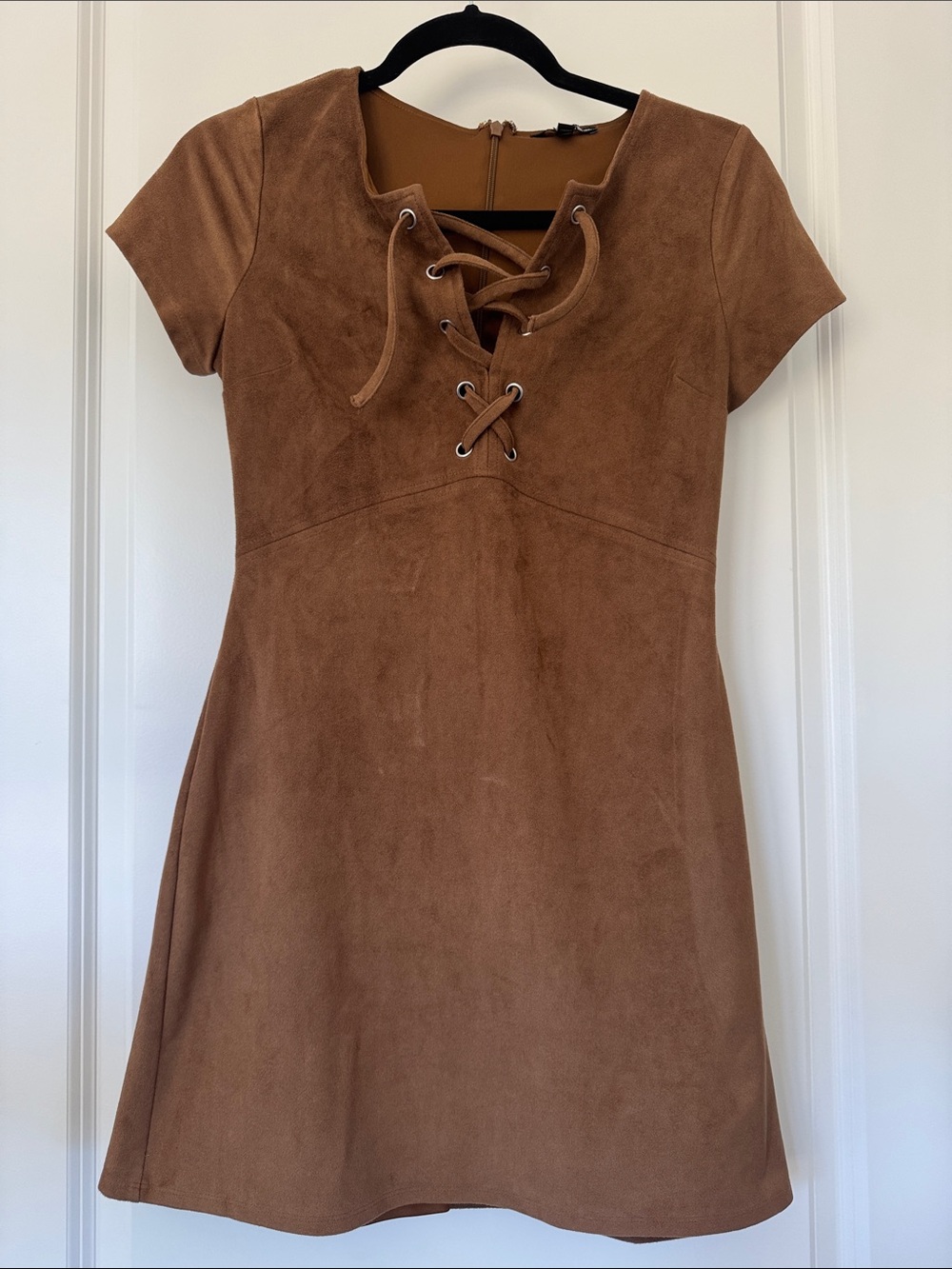 Express Brown Lace-Up Suede Dress